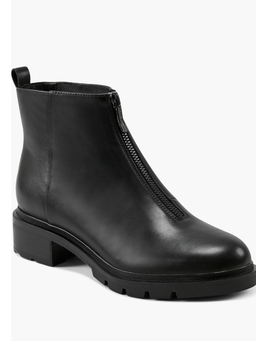 NEW EASY SPIRIT Vasso Leather Upper Front Zip-Up Bootie Black Lug Sole Size 8.5